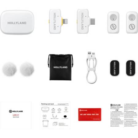 Hollyland LARK A1 Combo (Ivory White, USB-C + Lightning) - zawartość zestawu, bezprzewodowy system audio